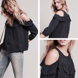 Anthropologie Black Cold Shoulder Blouse